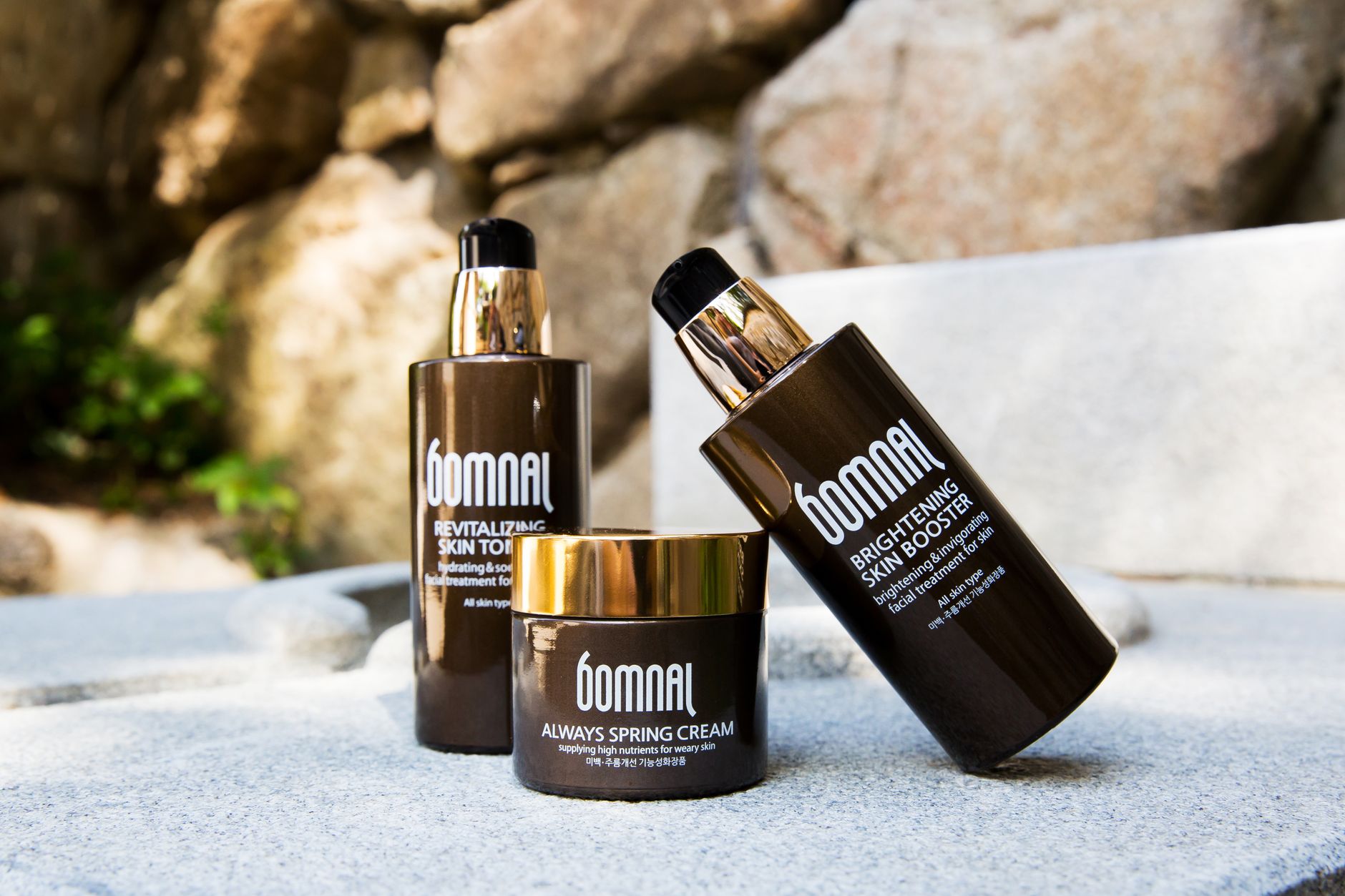 A minimalist arrangement of Korean skincare products on a clean surface